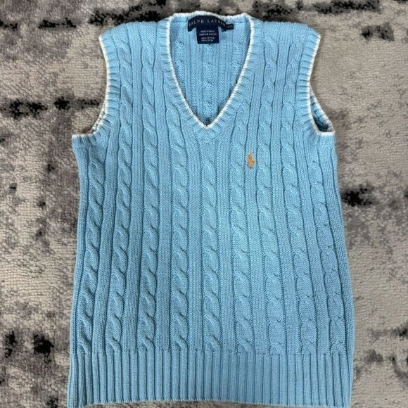 Vintage Ralph Lauren Cable-Knit Cotton V-Neck Sweater Vest - Picture 3 of 6